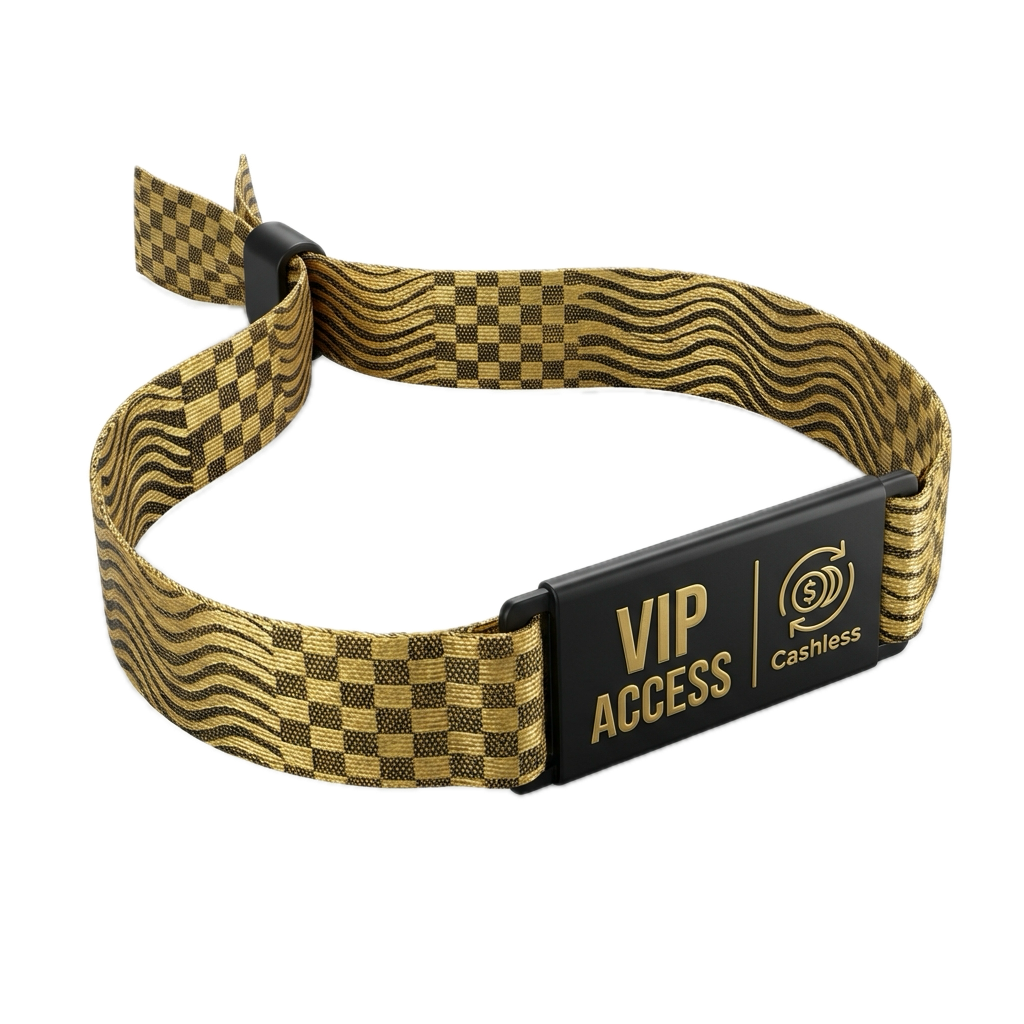Premium gold event wristband with patterned fabric